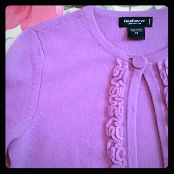 Lord & Taylor Pink Ruffle Cashmere Bolero Cardigan Sweater Small